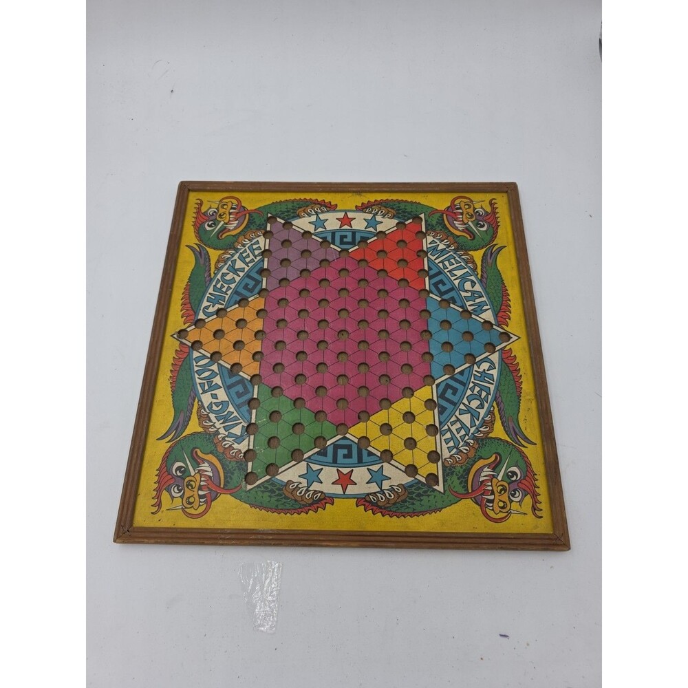 Antique 1938 Checker King Foo Chinese Checkers Board /Checkerboard Straits Mfg